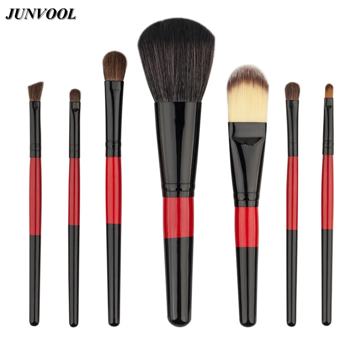 Black Red Make Up Brushes 7Pcs Portable Cosmetic Powder Foundation