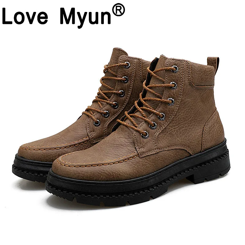 

2019 New Leather Ankle Boots for Male Boots Plush Men Boots Warm Winter Shoes with Fur Fashion Plus Size fvb789