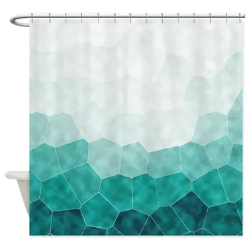 

Our House Teal Ombre Geometric Shower Curtain Decorative Fabric Shower Curtain Set and Floor Mat Non-slip Doormat Rug