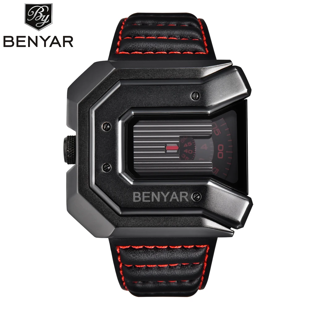 

2018 New Luxury Brand BENYAR Unique Design Leather Fashion Waterproof Quartz Watch Clock Male Sports Wrist Watches personality