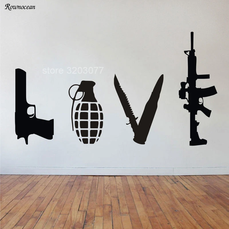 Banksy на стену арт Стикеры любовь Книги об оружии Комбинации пистолет Ножи бомба винтовка виниловые Home Decor Гостиная наклейки съемные настенные GU34