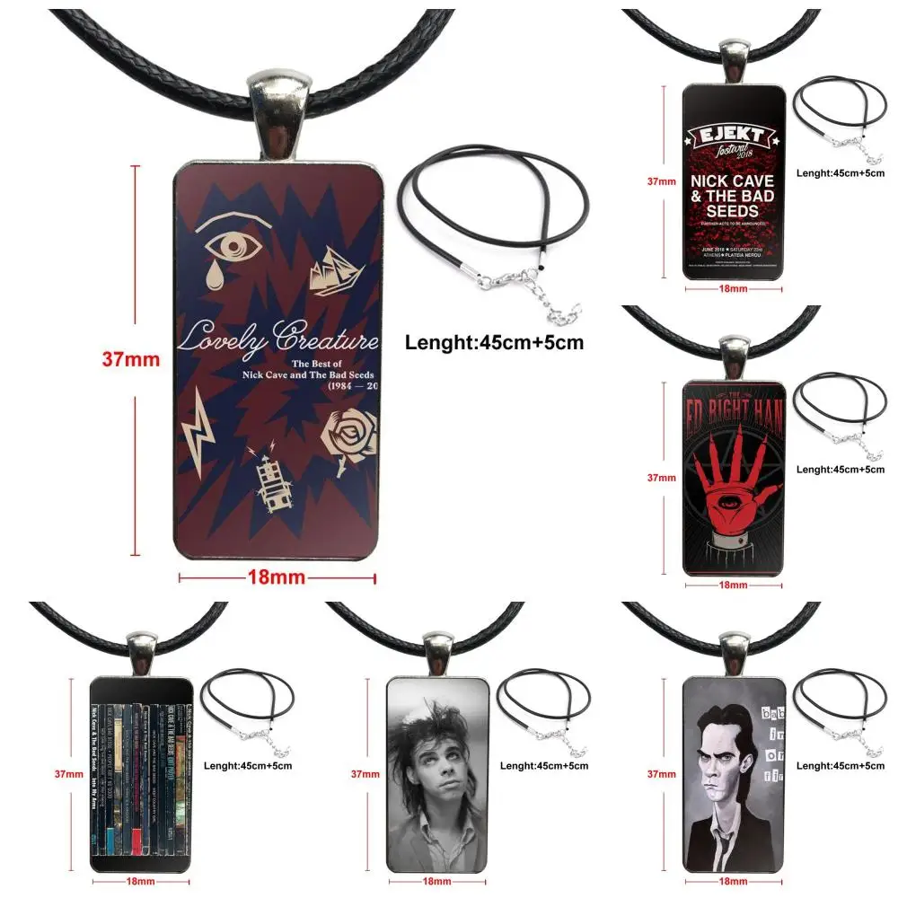 

For Christmas Gift Nick Cave And The Bad Seeds Glass Cabochon Jewelry Steel Color With Long Pendant Choker Rectangle Necklace