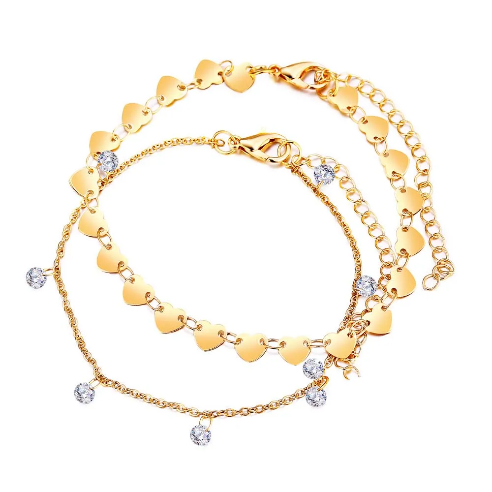 

Heart anklet Women Ankle Bracelet Clear Zircon Charms Leg Boho Foot Gold Color Chain Fashion Jewelry Summer Holiday Beach MA009
