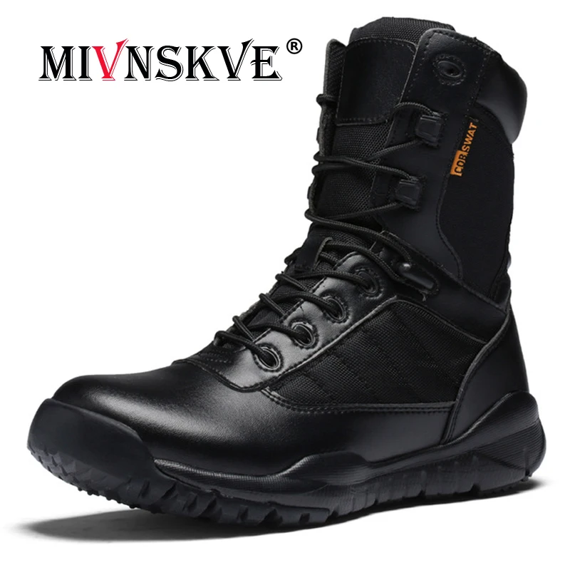 

MIVNSKVE Men Military Tactical Boots Winter Leather Black Special Force Desert Ankle Combat Boots Safety Work Shoes Army Boots