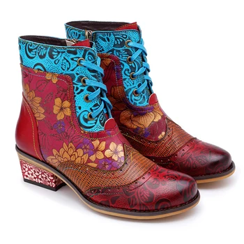 

Genuine Cow Leather Genuine Leather Shoes For Women Med Heels Winter Boots Retro Handmade Ankle Strap 36-42 Winter Round Toe 19