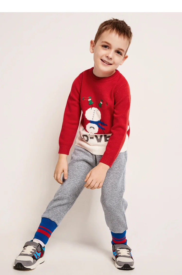Balabala/мягкий вязаный свитер с вышивкой для маленьких мальчиков; детский пуловер; свитер с круглым вырезом; трикотажная резинка на воротнике; манжеты и подол