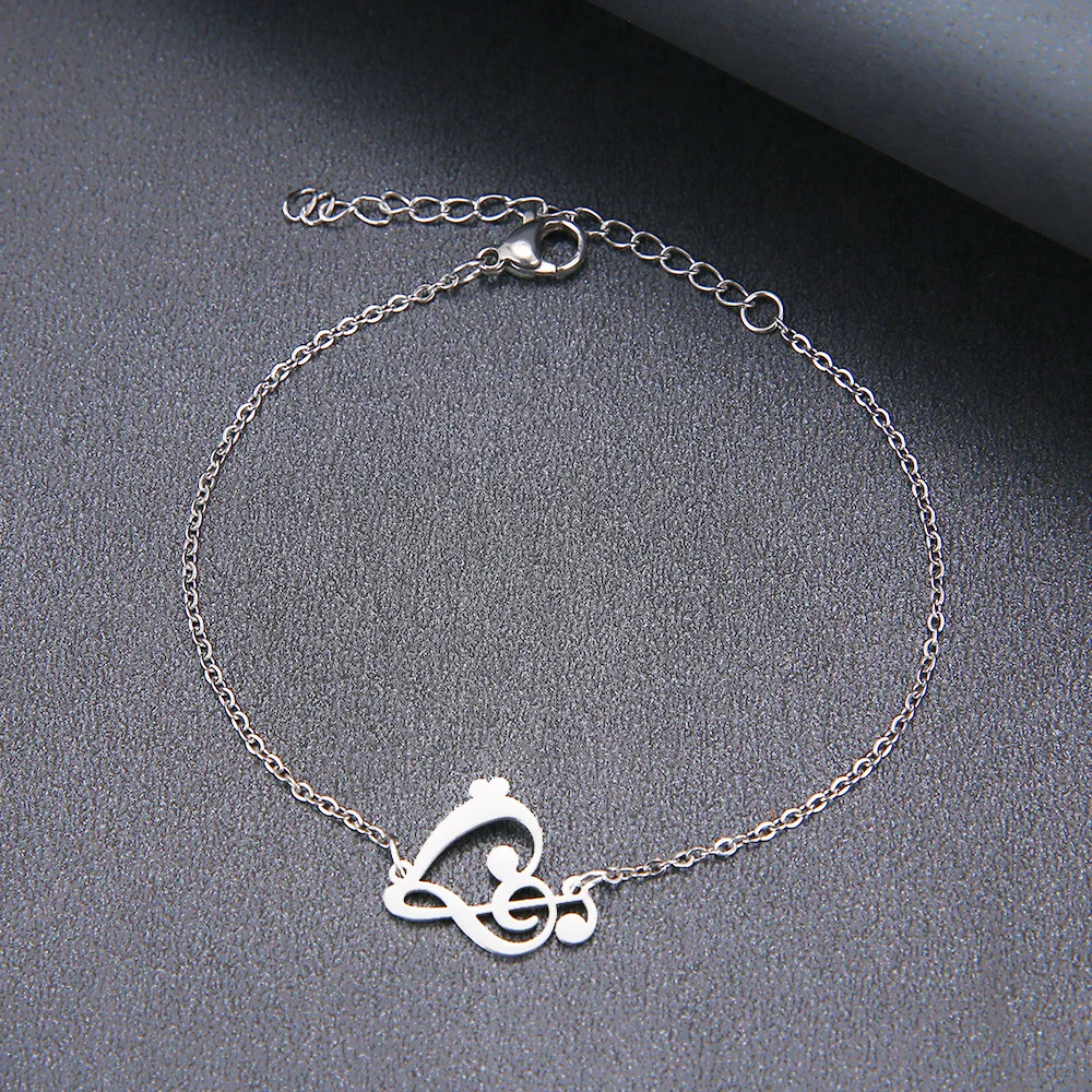 Hibobi Stainless Steel Bracelet Femme Jewelry Music Symbol Heart Charm Bracelets For Women Donot Fade Valentine's Day Gift (1)