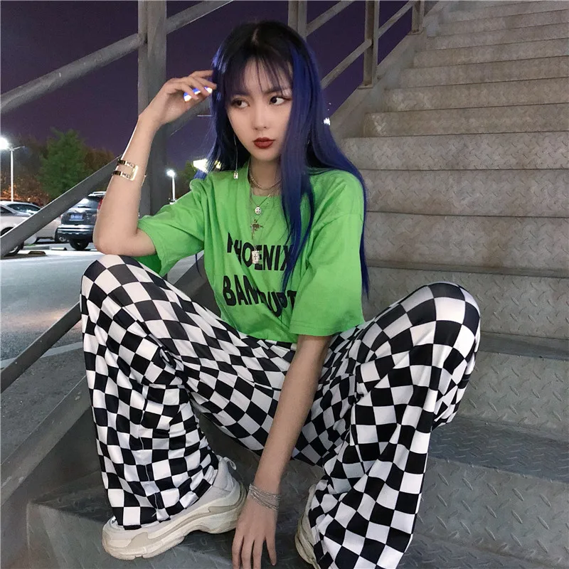 2018 k pop хип хоп Старая школа ins популярный стиль шахматные Панталоны женские