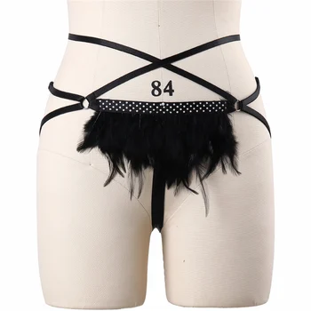 

BODYCAGE Women Fearhers Briefs Elastic Black Fashion Sexy Body Harness Lingerie Fetish Exotic Burlesque Dance Festival Underpant