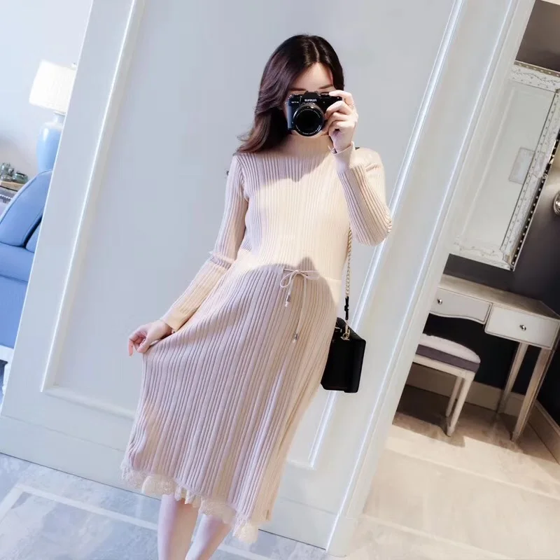 

Winter Knitted Maternity Long Dress Clothes for Pregnant Women Fashion Autumn High Waist Slim Maternity Dresses Causal Pregnancy