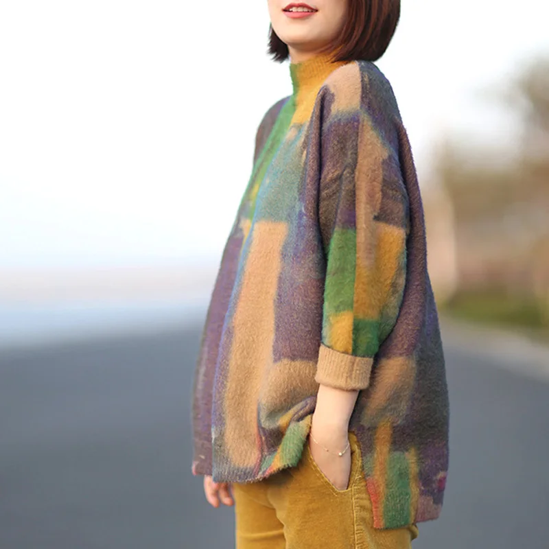 Johnature 2018 Autumn New Vintage Women Sweater Turtleneck Long Sleeve Print Floral Warm Mori Girl Casual Knitted Soft Sweaters Johnature 2018 Autumn New Vintage Women Sweater Turtleneck Long Sleeve Print Floral Warm Mori Girl Casual Knitted Soft Sweaters