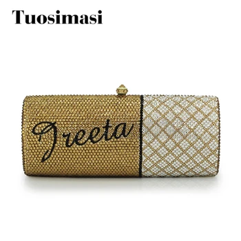 

women custom name crystal big diamond clutch crossbody chain bag women handbags evening clutch bag(1001BG)