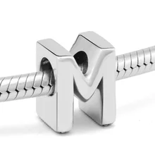 DIY Подходит для Pandora шармы браслеты буквы м бусины стерлингового серебра 925-ювелирные изделия