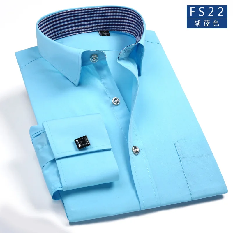 Мужские французские запонки, рубашки с длинными рукавами, черные, белые, синие, желтые лацканы, мужская деловая рубашка, подходит для свадебной вечеринки, мужская одежда - Цвет: FS22