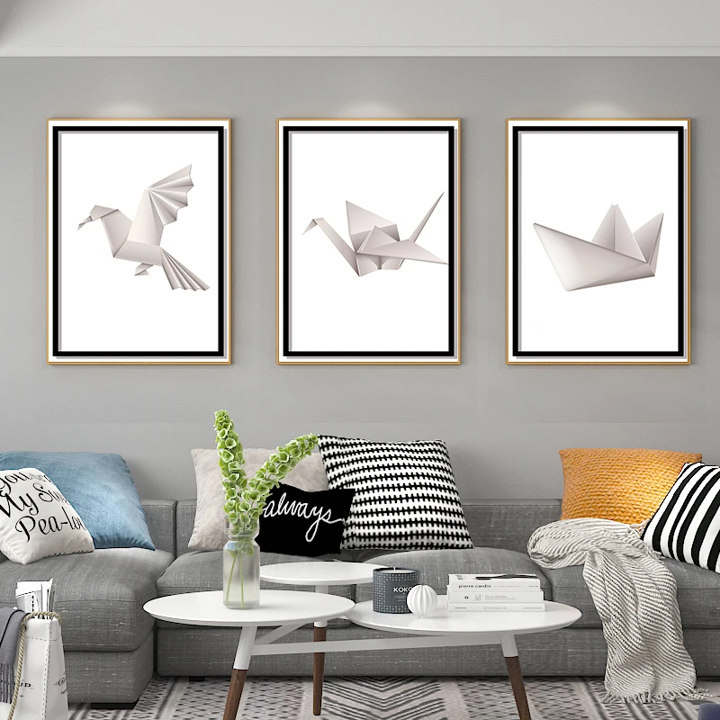 BALLEAY ART Nordic Paper Bird Boat Posters And Prints Simple Painting Canvas Texture Wall Art Poster For Living Room | Дом и сад