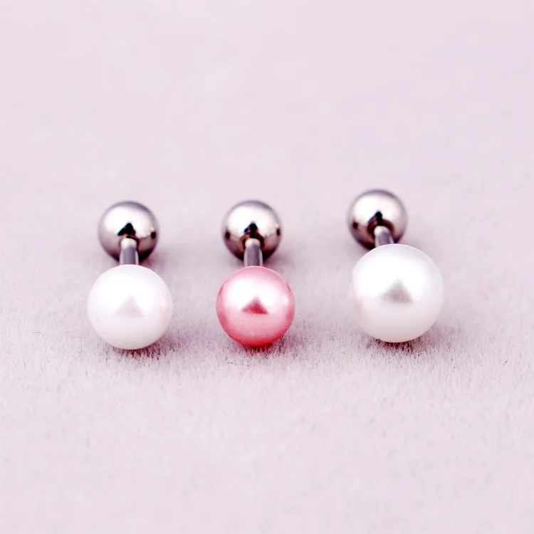 

Fashion Women Girls White Pink Pearl Earrings Stainless Steel Ball Small Pearl Barbell Earrings Brincos Ear Piercing Jewelry