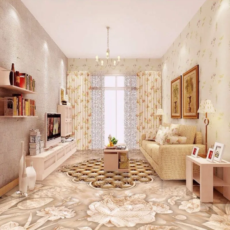 Free Shipping 3D High-end Retro hand-painted flowers stone pattern
parquet bathroom kitchen floor wallpaper mural