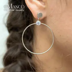 E-manco 2019 классические 925 серебряные большие круглые серьги для женщин модный стиль женские серьги для вечерние золотой женский подарок