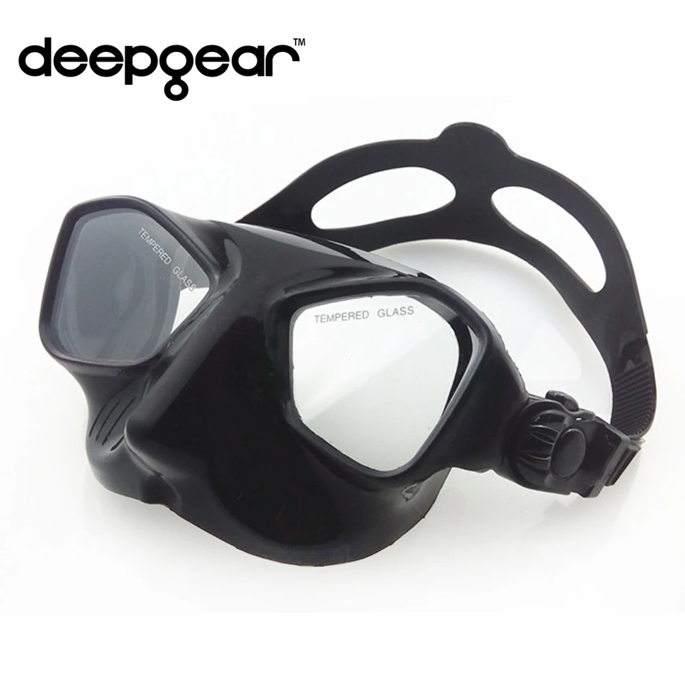 DEEPGEAR маска для подводной охоты с очень низким объемом, черная силиконовая маска для подводной охоты и дайвинга, закаленная маска для подводного плавания