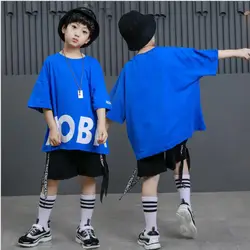Дети хлопок свободная футболка Топы Рубашки домашние Одежда в стиле хип-хоп костюмы для мальчиков и девочек джаз танец костюм бальный