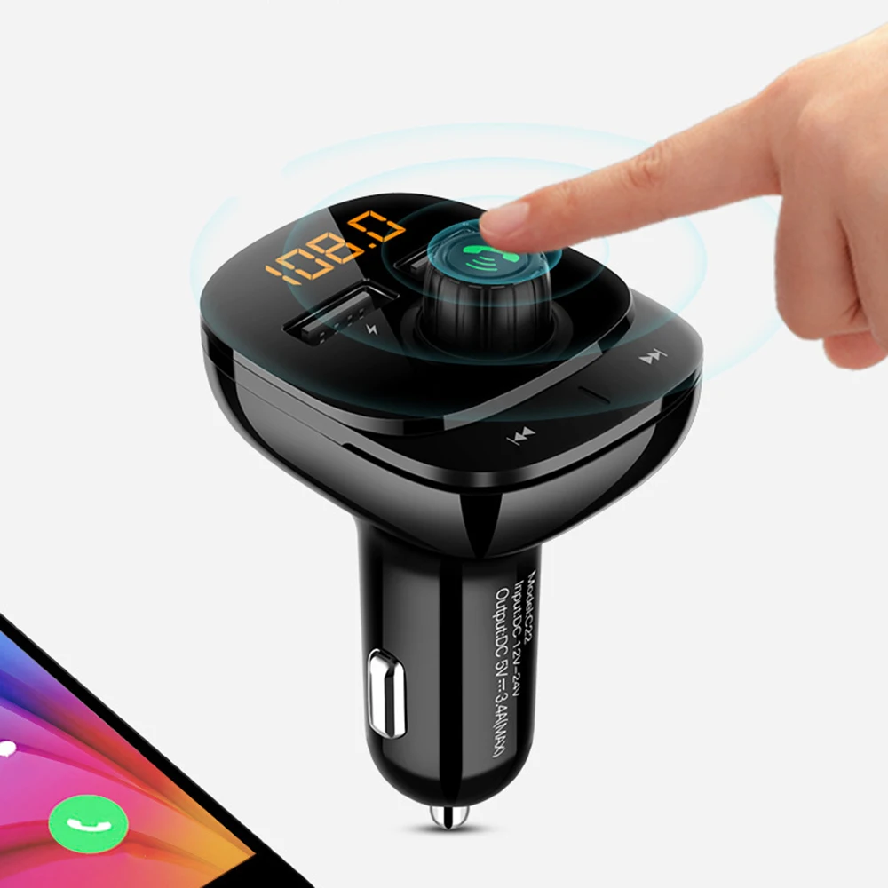 

FM Transmitter Handsfree Car Kit Bluetooth 5.0 MP3 Player support TF Card U disk 3.4A Fast Dual USB Charger Power Auto Adapter
