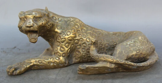 

JP S0522 11" Chinese Brass Folk animal Fierce leopard panther cheetah sculpture Statue