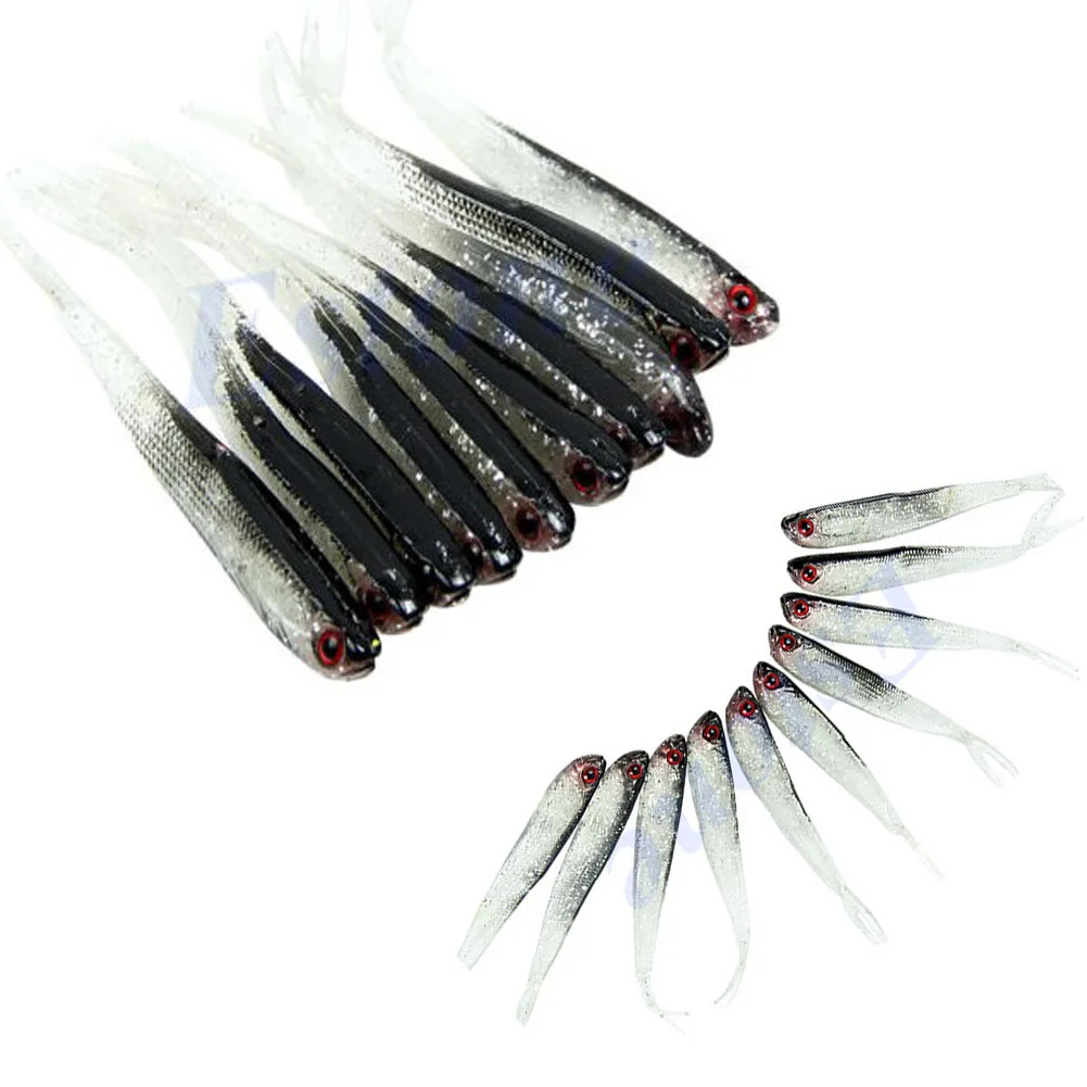 

10Pcs 75mm 2.2g Soft Tiddler Bait Fluke Fishing Saltwater Lure Tackle Treble Fishing Lure