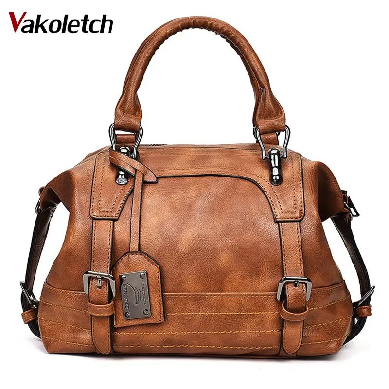 Bolso de mujer 2019 Vintage bolso de hombro Bolsos De Mujer bolsos de cuero suave bandolera para mujeres señoras Boston Bolsa femenina KL279