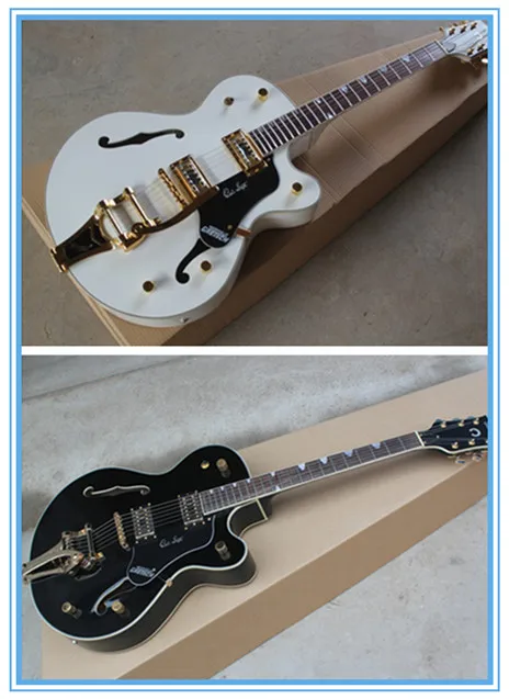 

Factory Custom Shop Black & White Hollow Body Jazz Electric Guitar Golden Hardware