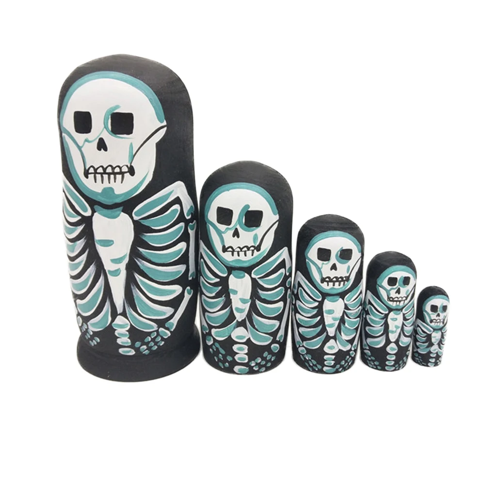

5 Pcs Cute Nesting Dolls Skeleton Russian Stacking Dolls Collection Toy