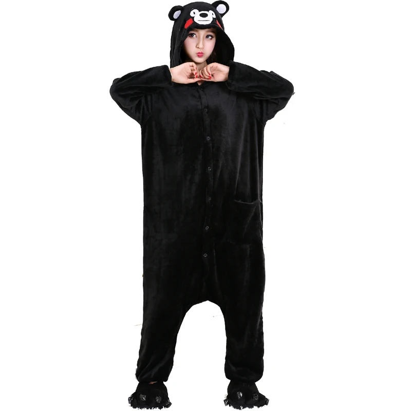 Милые Kumamon Kigurumi Onesie животных для взрослых мужчин и женщин черные пижамы Хэллоуина