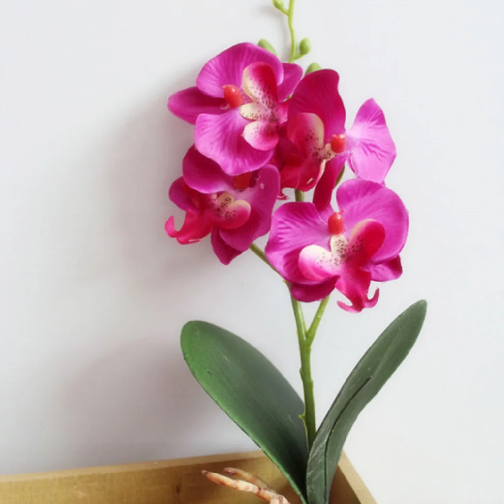 Single 13'' Phalaenopsis Orchid Artificial Branches Real Touch Flowers for Home Office Wedding (Yellow, Blue, Purple, White)	