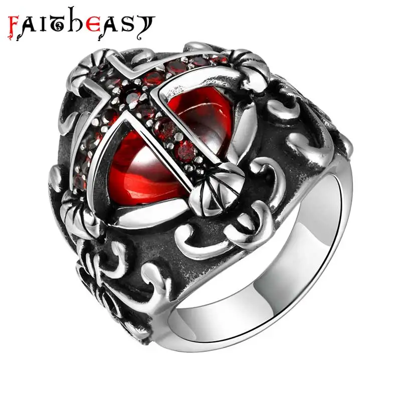 Best Faitheasy Fashion Stainless Steel Ring Men Vintage Jewelry Charm Punk Cross Titanium Steel Biker Rings For Men Party King