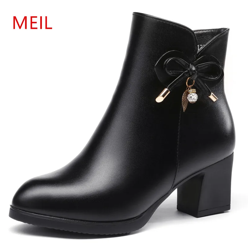 

MEIL genuine Leather boots women shoes ankle boots 20178 new spring women boots high heels winter warm snow boots large size