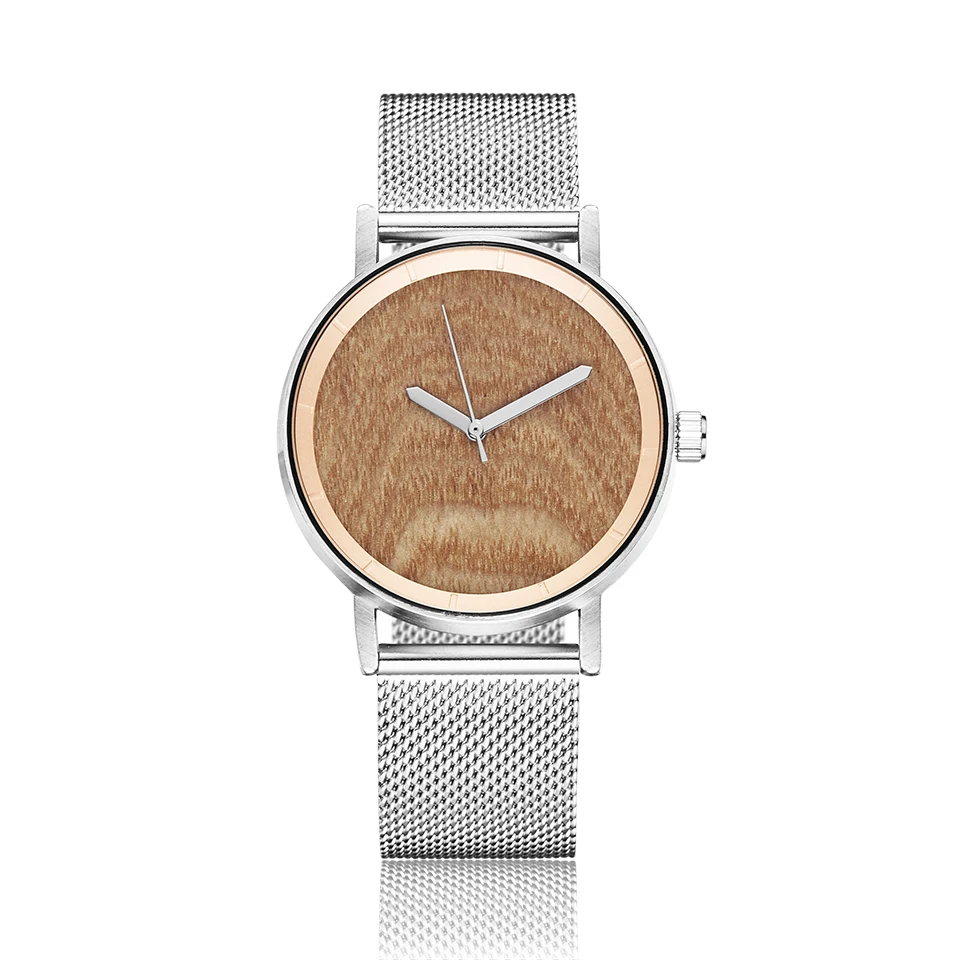 Creative Wood Watch Couple Wrist Watches Stainless Steel Strap Lover Gift Clock Natural Wooden Dial Wristwatch for Men and Women