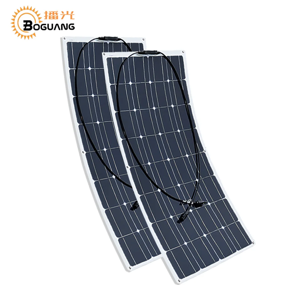 Sistema de Energia 2 Pcs 100 w Semi Painel Solar Flexível 200 w Solar Fotovoltaica Painel Solar 12 v Bateria e iate e rv e carro e barco Au e ru e ua e ca Estoque