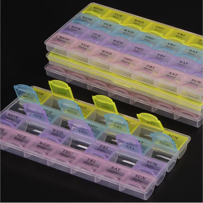 4 Row Pill Box 28 Squares Weekly 7 Days Tablet Boxes Holder Medicine Storage Organizer Container Case