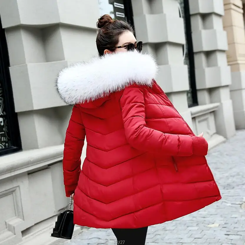 Новинка, модная Длинная зимняя куртка для женщин, тонкое женское пальто, утепленная парка, пуховая хлопковая одежда, красная одежда с капюшоном для студентов - Цвет: red