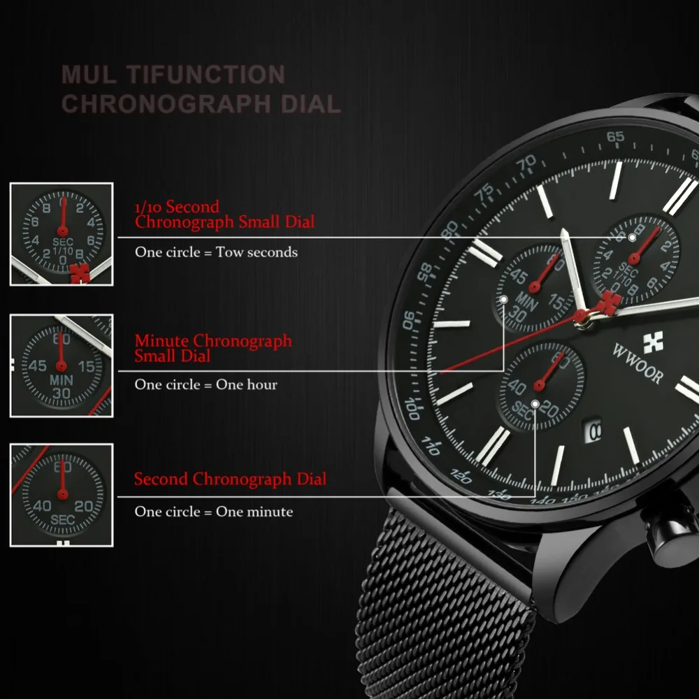 Мужские часы лучший бренд класса люкс WWOOR Хронограф военные аналоговые спортивные кварцевые часы мужские наручные часы Relogio Masculino часы