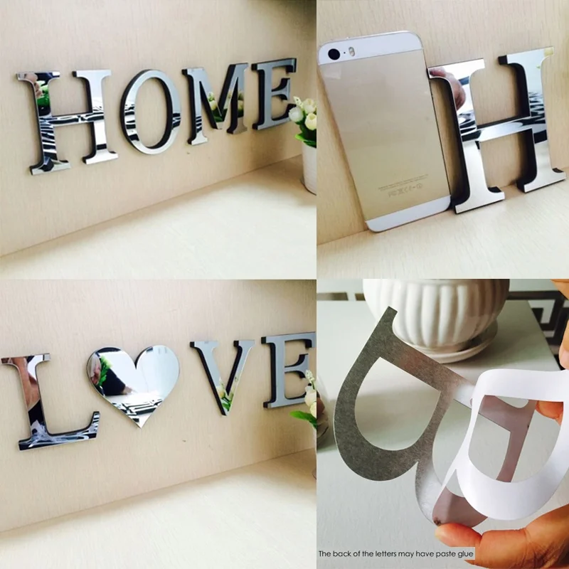 4pcs Set Small Letter Home Love Diy Furniture Mirror Effect