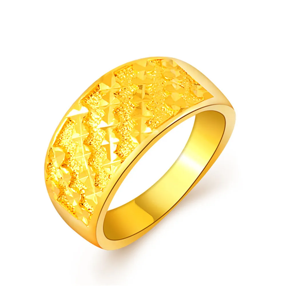 High Quality 24K Gold Color Plated Mens Rings Vintage Engraving