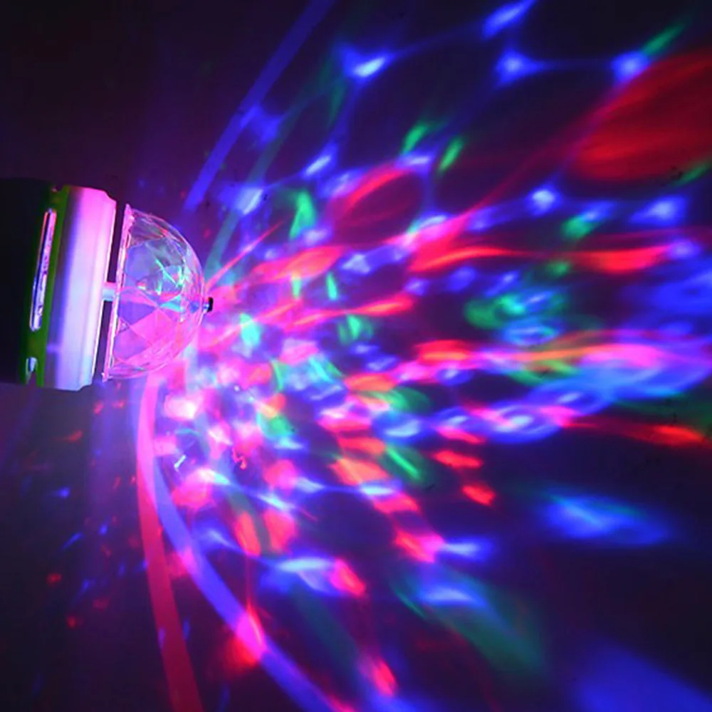 Полноцветный 3 Вт мини E27 RGB светодиодный светильник Авто вращающийся RGB DJ освещение на сцену 85-265 в Праздничная лампа для бара KTV освещение
