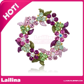 

Free Shipping 50mm Gold-tone Element Crystals Wreath Pin Brooch