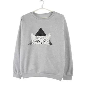 

2018 New Fashion Cat Print Hoodies Tops Kawaii Sweatshirts Printing Clothings Pattern Cotton Casual Pullovers for Women