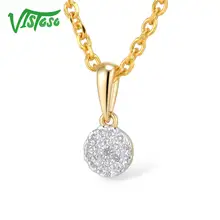 VISTOSO-Colgante de oro amarillo 585 de 14K con diamante brillante para mujer, colgante de oro de 14 quilates con forma de círculo redondo, joyería fina