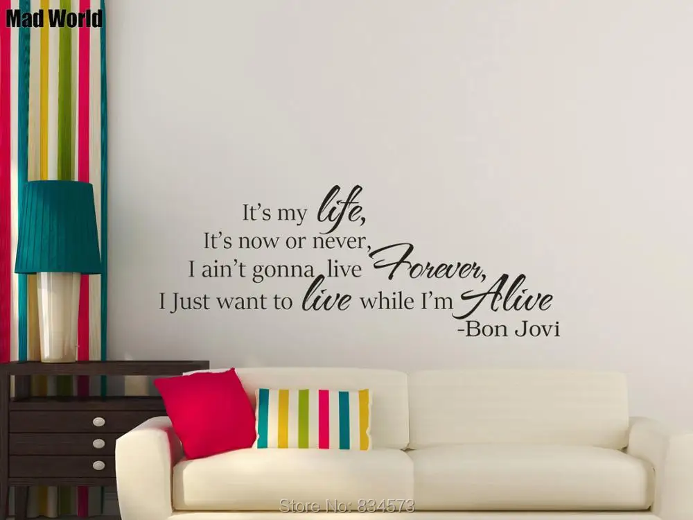 

Mad World-Bon Jovi It's My Life Song Lyrics Wall Art Stickers Wall Decals Home DIY Decoration Removable Room Decor Wall Stickers
