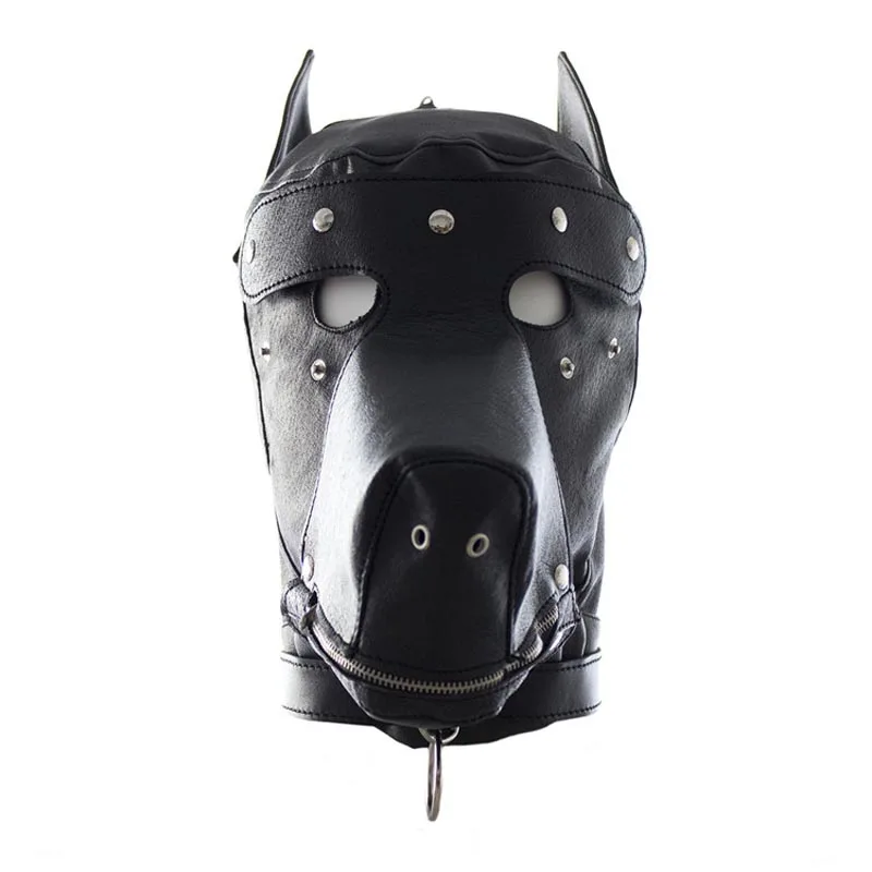 Искусственная кожа фетиш Pet Play Hood Doggy/Puppy Head удерживающая маска ролевой игры Костюм с глазами-заплатками и рот на молнии