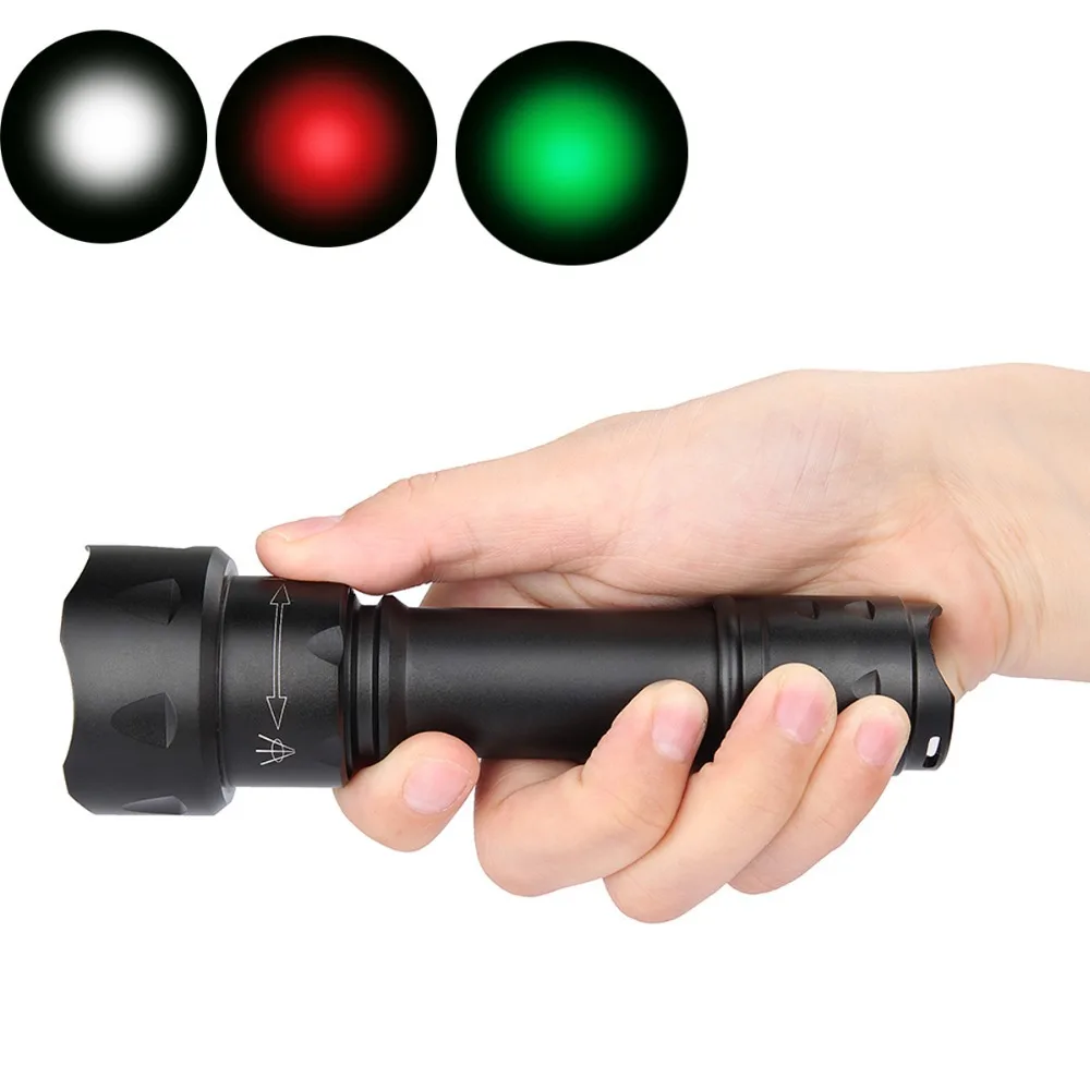 

UniqueFire Mini T20 XPE 3 Modes Green/Red/White Light LED Rechargeable Focus Flashlight Zoomable 38mm Aspherical Lens Light Lamp
