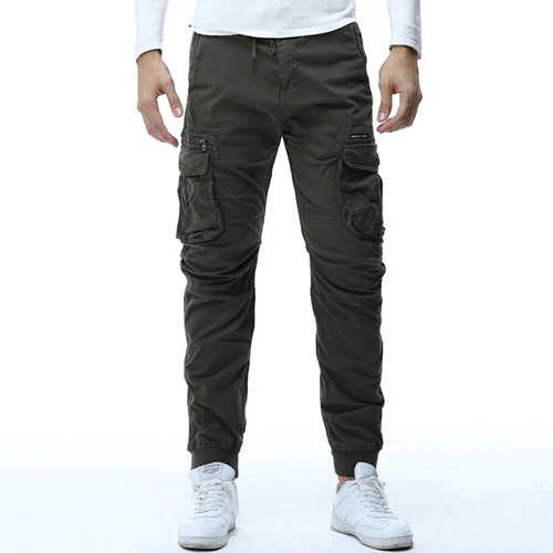 Мужские брюки карго в стиле хип-хоп, шаровары для бега,, мужские брюки, одноцветные, с несколькими карманами, хлопковые брюки, спортивные штаны - Цвет: army green