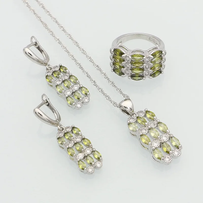 925 Sterling Silver Jewelry Olive Green Crystal White Zircon Earrings